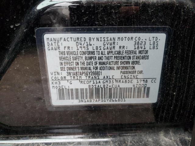 3N1AB7AP5GY266801 - 2016 NISSAN SENTRA S BLACK photo 12