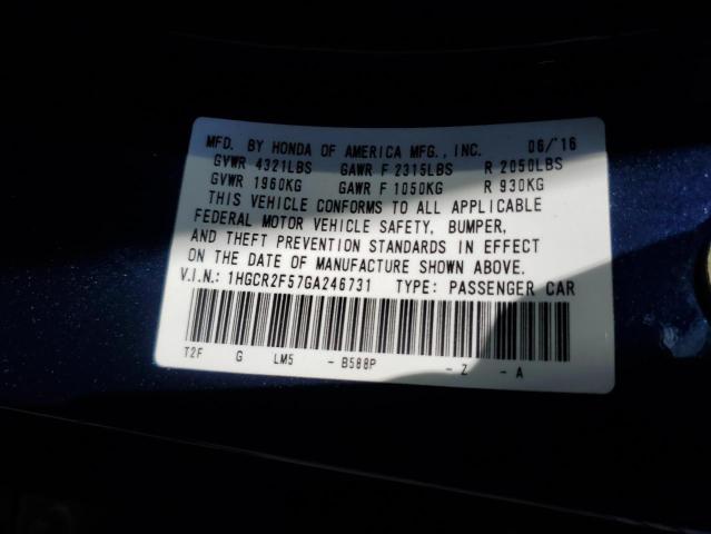 1HGCR2F57GA246731 - 2016 HONDA ACCORD SPORT Mavi foto 13