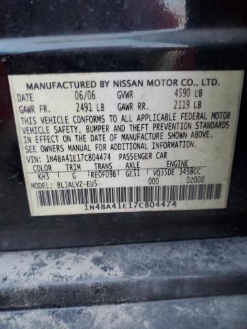 1N4BA41E17C804474 - 2007 NISSAN MAXIMA SE BLACK photo 12