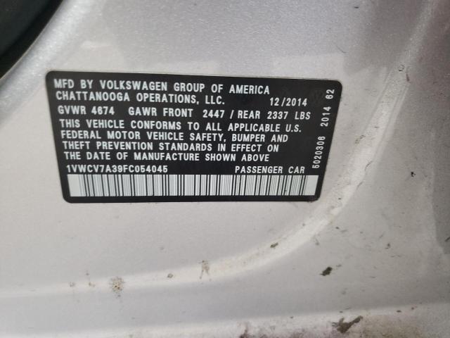 1VWCV7A39FC054045 - 2015 VOLKSWAGEN PASSAT SEL Silber Foto 13