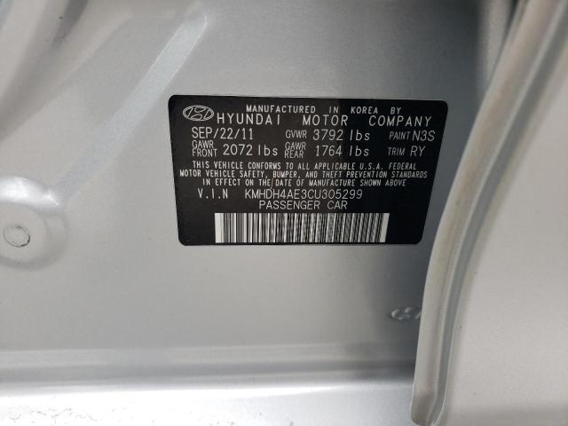 KMHDH4AE3CU305299 - 2012 HYUNDAI ELANTRA GLS SILVER photo 12