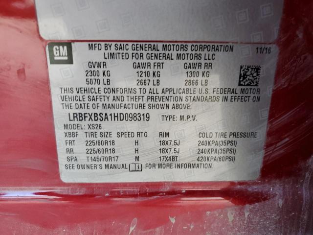LRBFXBSA1HD098319 - 2017 BUICK ENVISION ESSENCE MAROON photo 13