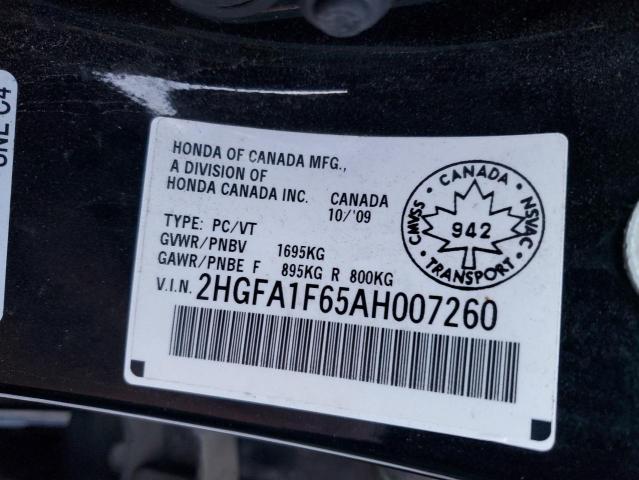 2HGFA1F65AH007260 - 2010 HONDA CIVIC LX-S Սև լուսանկար 12