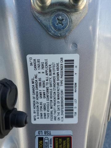 2HGFG3B59DH515341 - 2013 HONDA CIVIC LX 银色 照片 12
