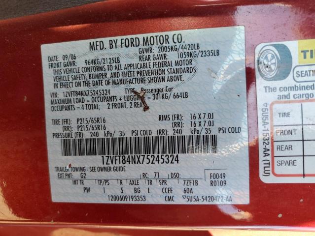 1ZVFT84NX75245324 - 2007 FORD MUSTANG RED photo 12