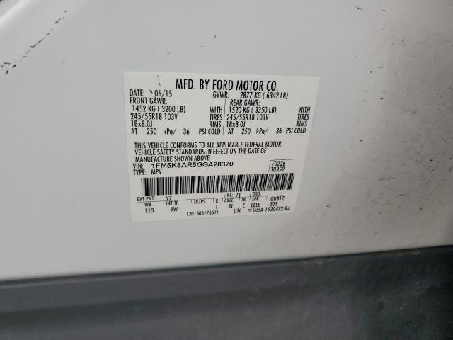 1FM5K8AR5GGA28370 - 2016 FORD EXPLORER POLICE INTERCEPTOR Weiß Foto 12