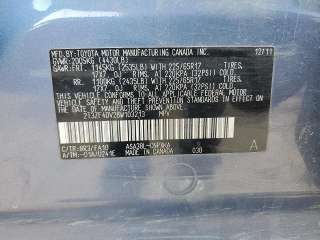 2T3ZF4DV2BW103213 - 2011 TOYOTA RAV4 SPORT BLUE photo 12