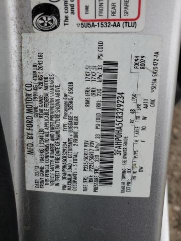 3FAHP0HA5CR329234 - 2012 FORD FUSION SE SILVER photo 12