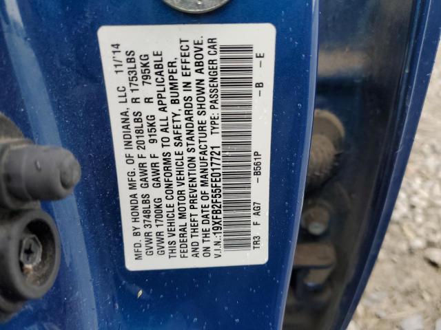 19XFB2F55FE017721 - 2015 HONDA CIVIC LX BLUE photo 13