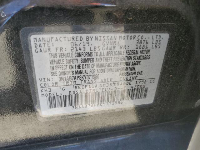 3N1AB7AP8KY371986 - 2019 NISSAN SENTRA S BLACK photo 13