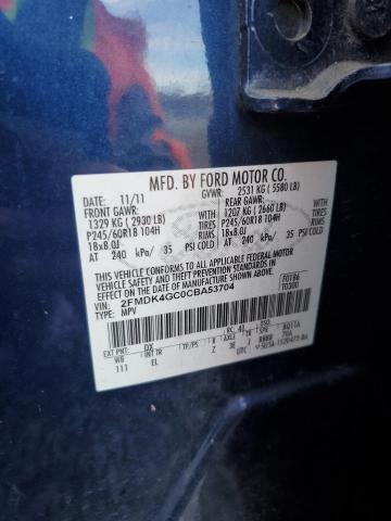 2FMDK4GC0CBA53704 - 2012 FORD EDGE SE BLUE photo 12