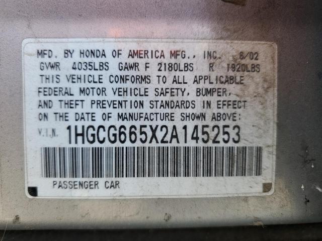 1HGCG665X2A145253 - 2002 HONDA ACCORD LX SILVER photo 13