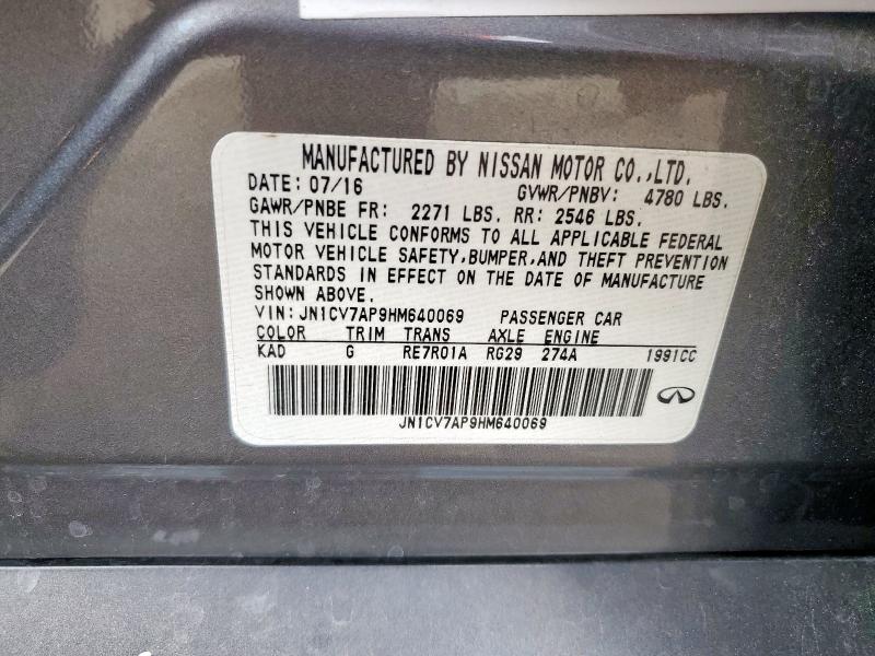 JN1CV7AP9HM640069 - 2017 INFINITI Q50 BASE Արծաթագույն լուսանկար 13