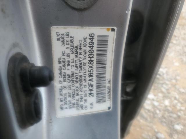 2HGFA165X8H304946 - 2008 HONDA CIVIC LX SILVER photo 12