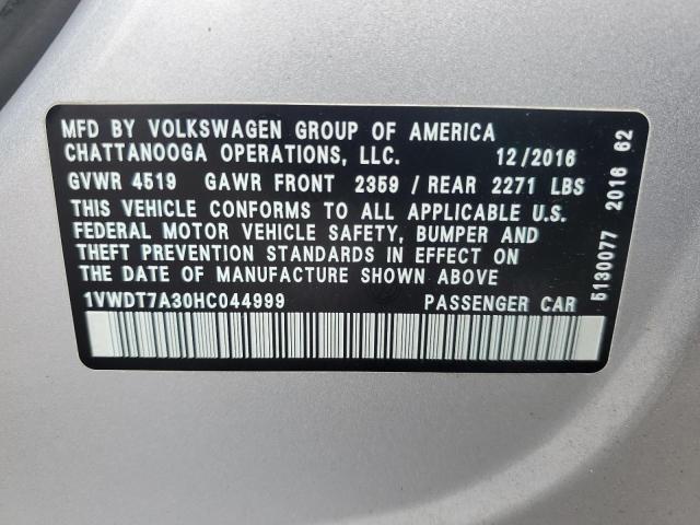 1VWDT7A30HC044999 - 2017 VOLKSWAGEN PASSAT R-LINE Серебристый фото 12