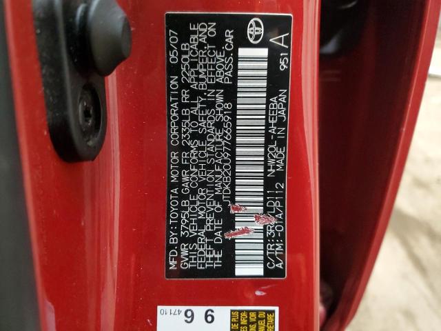 JTDKB20U977665918 - 2007 TOYOTA PRIUS RED photo 12