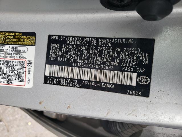 4T1BE46KX7U538892 - 2007 TOYOTA CAMRY CE GRAY photo 12