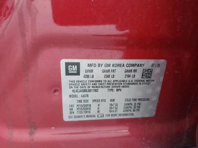 KL4CJASB0LB017902 - 2020 BUICK ENCORE PREFERRED RED photo 12