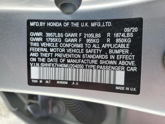 SHHFK7H40MU204050 - 2021 HONDA CIVIC SPORT 银色 照片 12