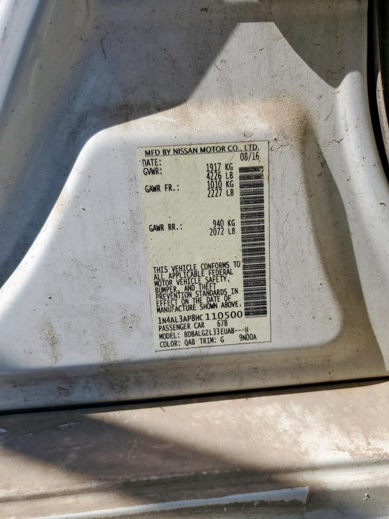 1N4AL3AP8HC110500 - 2017 NISS ALTIMA 2.5 WHITE photo 12