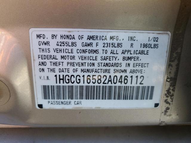 1HGCG16582A046112 - 2002 HONDA ACCORD EX TAN photo 13