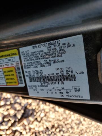 3FA6P0H72ER177198 - 2014 FORD FUSION SE GRAY photo 12