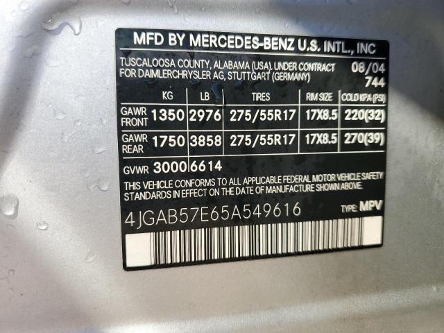 4JGAB57E65A549616 - 2005 MERCEDES-BENZ ML 350 SILVER photo 12