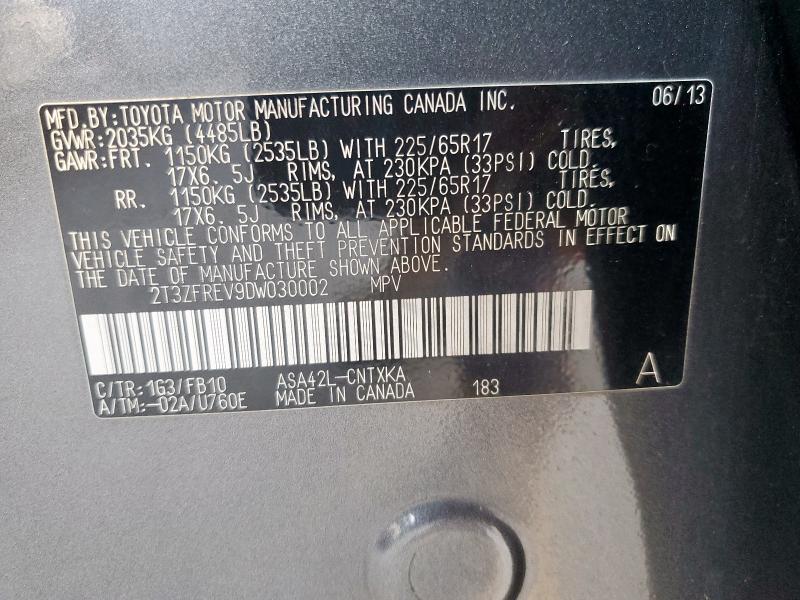 2T3ZFREV9DW030002 - 2013 TOYOTA RAV4 LE 石墨色 照片 13