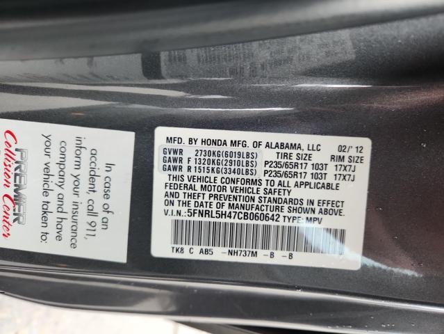 5FNRL5H47CB060642 - 2012 HONDA ODYSSEY EX CHARCOAL photo 13