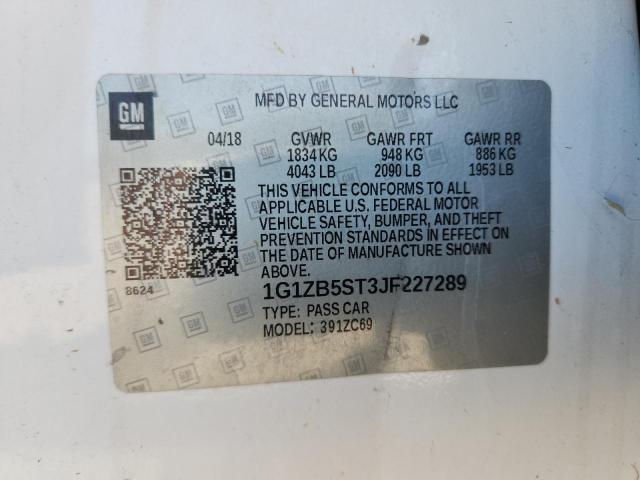 1G1ZB5ST3JF227289 - 2018 CHEVROLET MALIBU LS Beyaz fotoğraf 12