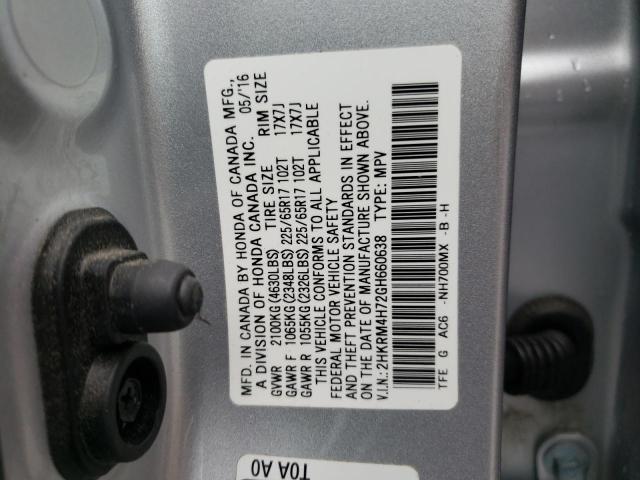 2HKRM4H72GH660638 - 2016 HONDA CR-V EXL SILVER photo 13