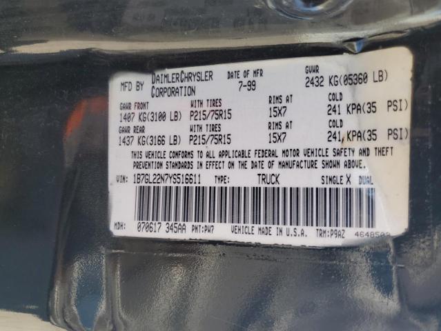 1B7GL22N7YS516611 - 2000 DODGE DAKOTA შავი ფოტო 12