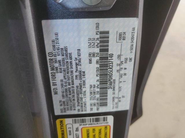 3FA6P0HD5LR237140 - 2020 FORD FUSION SE ნაცრისფერი ფოტო 12