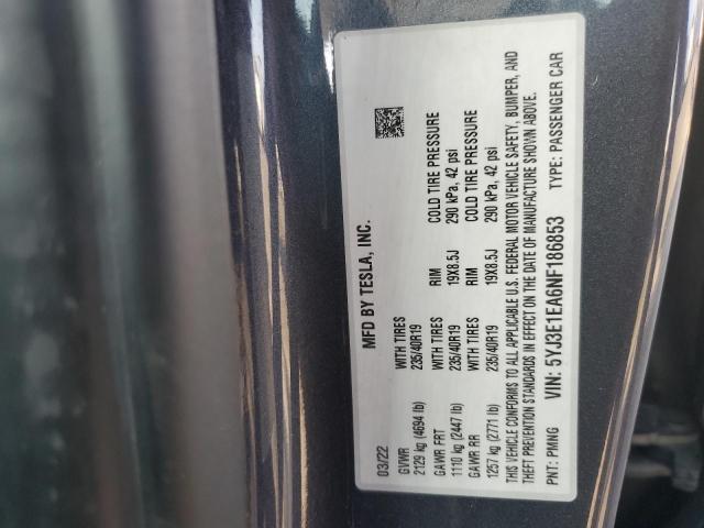 5YJ3E1EA6NF186853 - 2022 TESLA MODEL 3 Plata foto 12