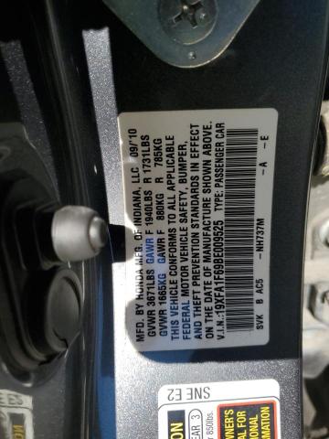 19XFA1F69BE009525 - 2011 HONDA CIVIC LX-S Մոխրագույն լուսանկար 12