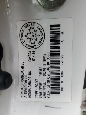 2HGFC2F54GH010568 - 2016 HONDA CIVIC LX WHITE photo 12