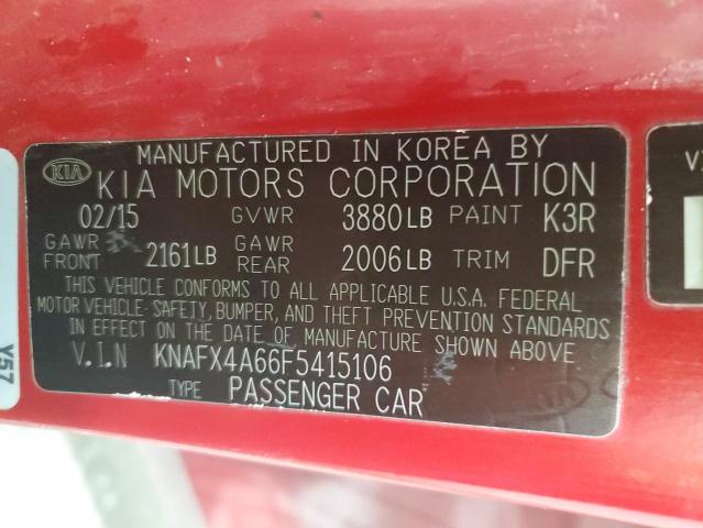 KNAFX4A66F5415106 - 2015 KIA FORTE LX RED photo 12