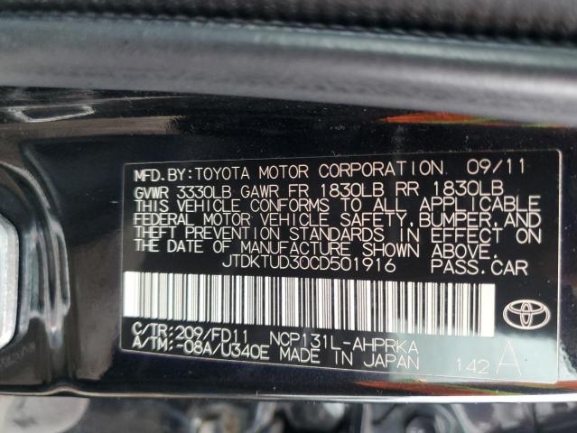 JTDKTUD30CD501916 - 2012 TOYOTA YARIS BLACK photo 12