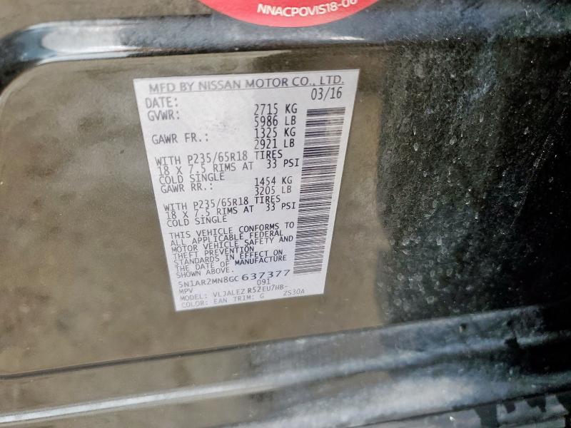 5N1AR2MN8GC637377 - 2016 NISSAN PATHFINDER S Gris foto 12