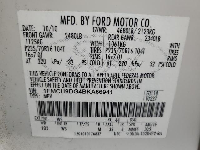1FMCU9DG4BKA66941 - 2011 FORD ESCAPE XLT WHITE photo 13