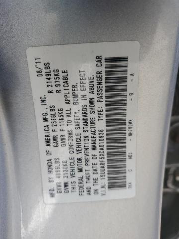 19UUA8F5XCA010938 - 2012 ACURA TL SILVER photo 12