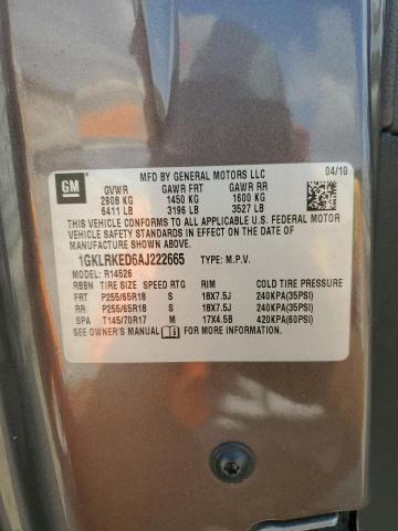 1GKLRKED6AJ222665 - 2010 GMC ACADIA SL BROWN photo 14