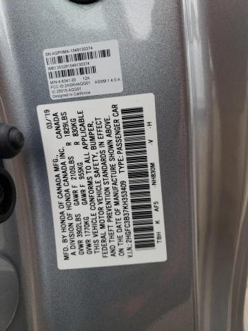 2HGFC3B37KH353409 - 2019 HONDA CIVIC EX SILVER photo 12