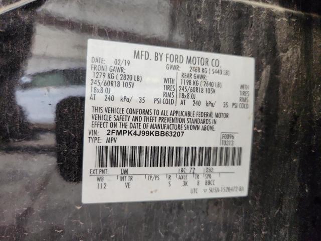 2FMPK4J99KBB63207 - 2019 FORD EDGE SEL Чорний фото 13