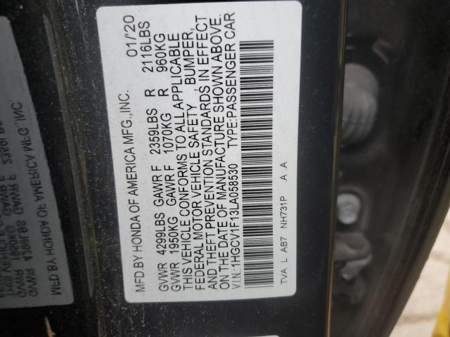 1HGCV1F13LA058530 - 2020 HONDA ACCORD LX BLACK photo 12