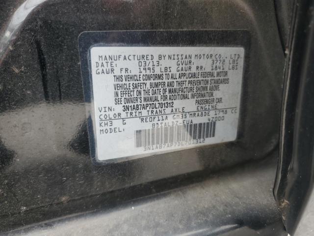 3N1AB7AP7DL701312 - 2013 NISSAN SENTRA S BLACK photo 12