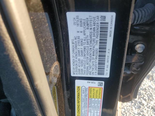 2HGFE1F71RH339253 - 2024 HONDA CIVIC EX BLACK photo 12
