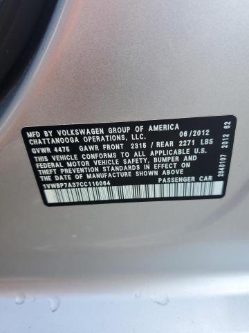 1VWBP7A37CC110064 - 2012 VOLKSWAGEN PASSAT SE SILVER photo 12