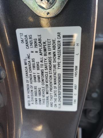 2HGFB2F55CH560603 - 2012 HONDA CIVIC LX BROWN photo 12