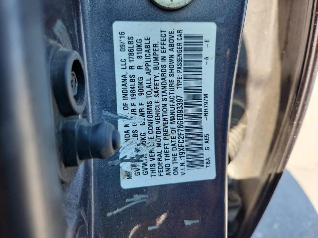 19XFC2F76GE093397 - 2016 HONDA CIVIC EX Մոխրագույն լուսանկար 13